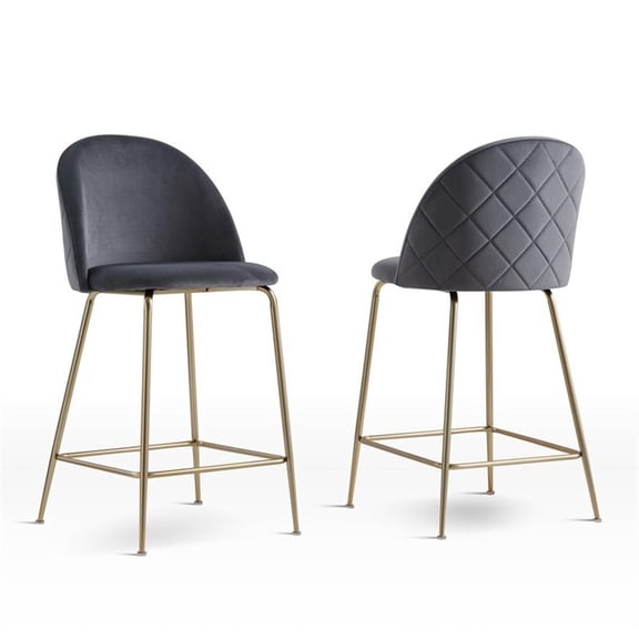 Best Master Miramar Velvet Metal Counter Height Bar Stools in Dark Gray Set of 2