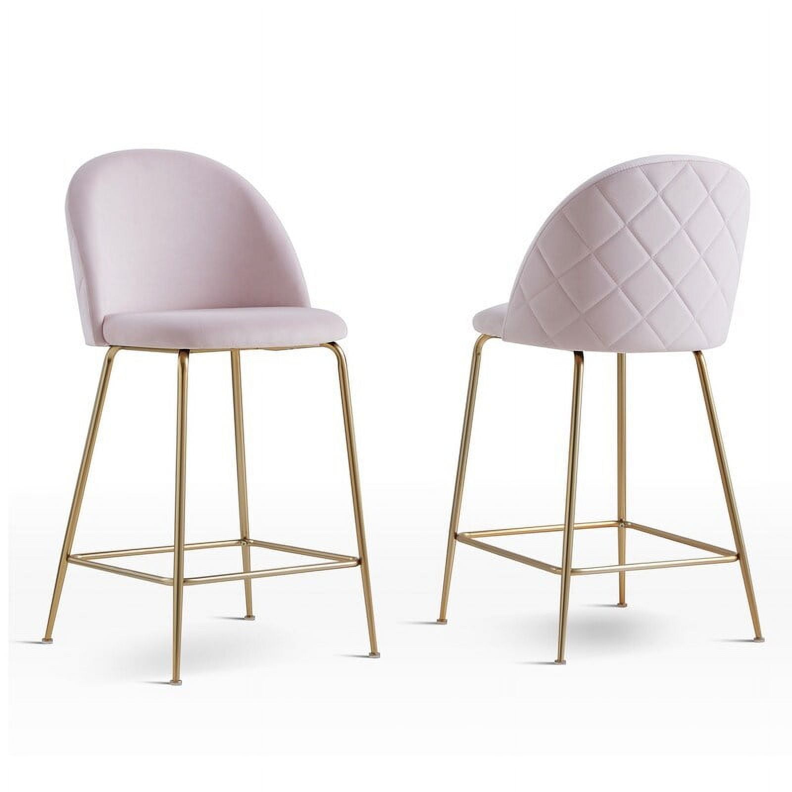 Best Master Miramar Velvet Metal Counter Height Bar Stools in Pink (Set