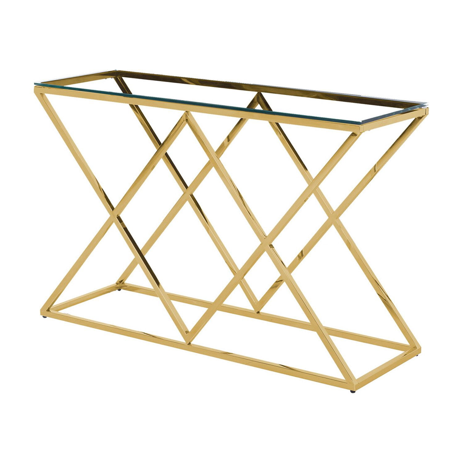 Best Master Mishie Angled Stainless Steel Clear Glass Console Table in ...