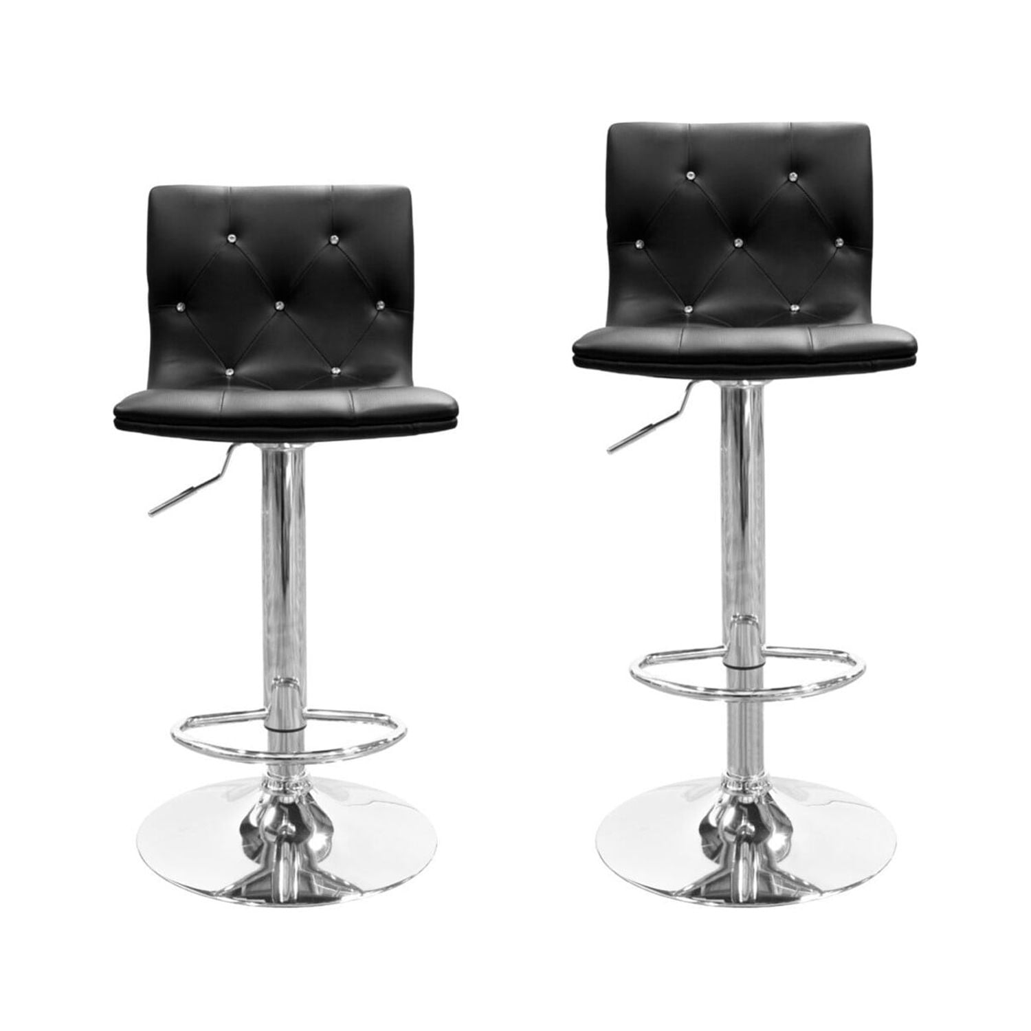 Adjustable Swivel Bar Stool in Black with Crystal Tufting (Set of 2)