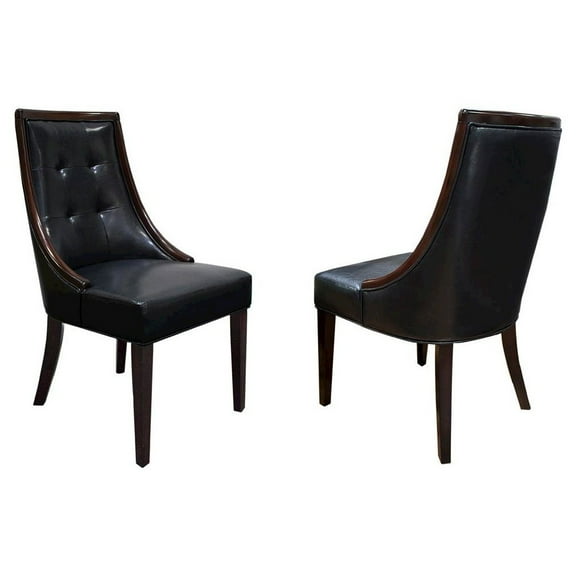 Best Master Raphael Faux Leather Dining Side Chair in Black/Espresso (Set of 2)