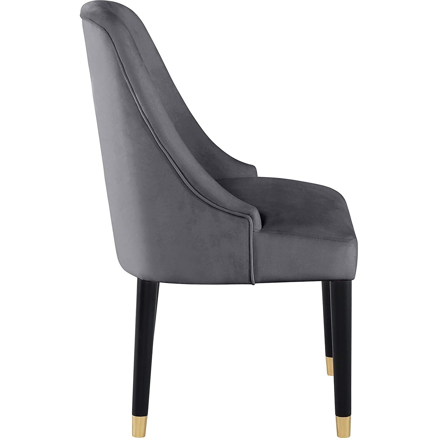 Gray Velvet Upholstered Armless Side Chair with Gold-Tipped Legs