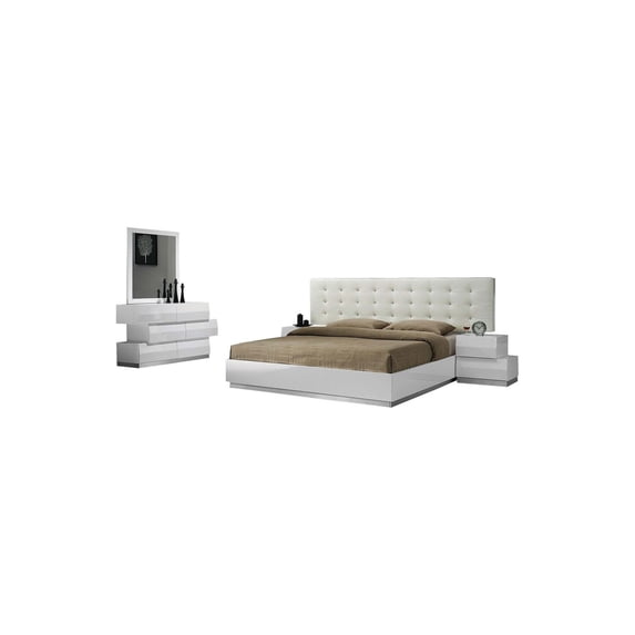 Best Master Spain 5-Piece Engineered Wood Queen Bedroom Set in White Gloss