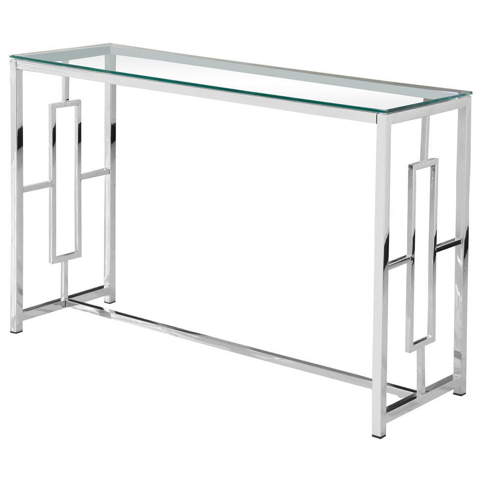 Silver Stainless Steel and Glass Console Table with Clear Top