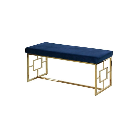 Best Master Velvet Upholstered Bench with Stainless Steel Frame in Blue/Gold