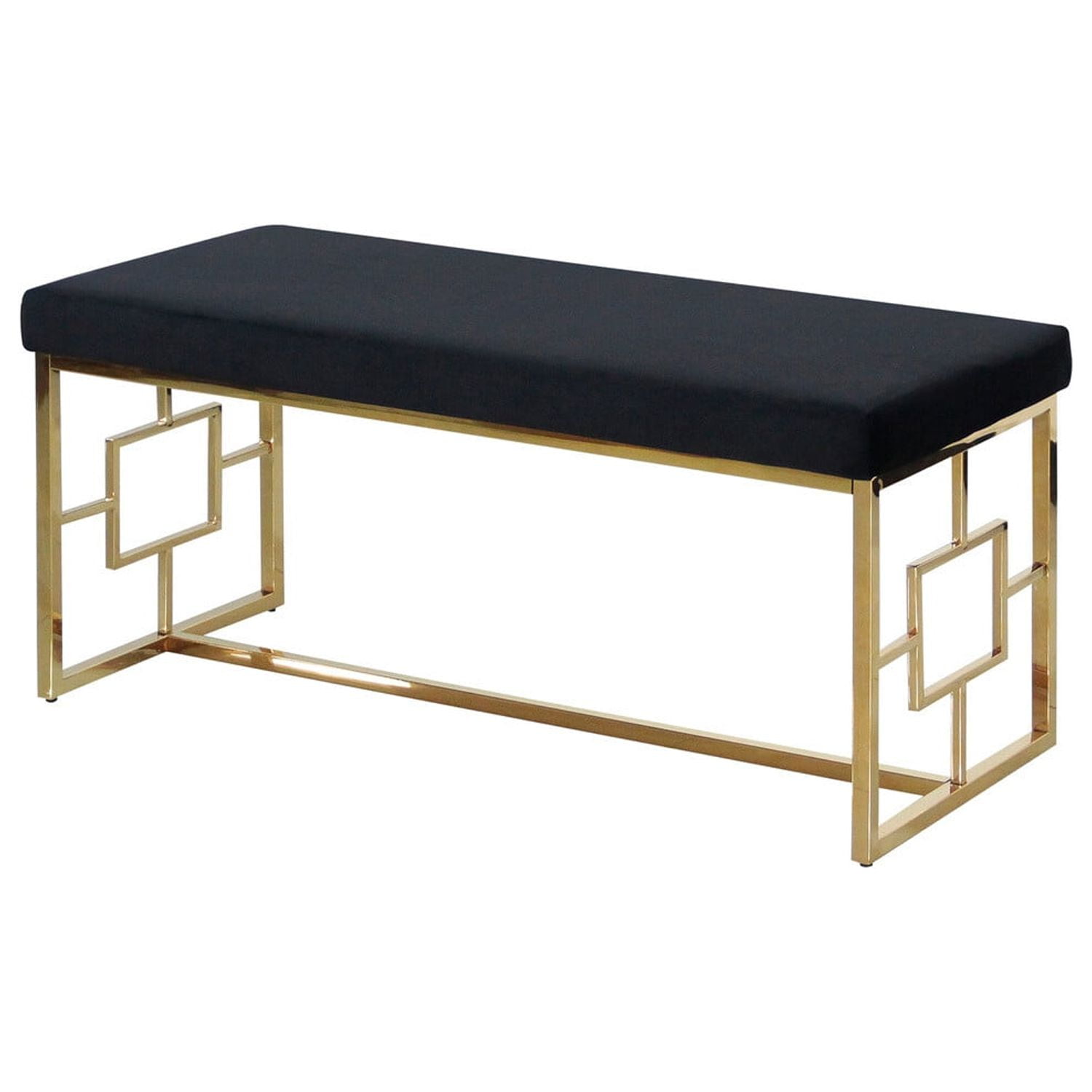 Black Velvet and Gold Stainless Steel Art Deco Bench
