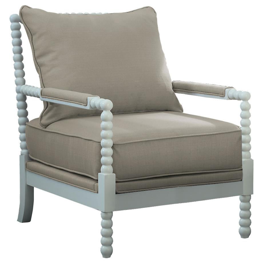Beachside Beige Solid Wood & Fabric Upholstered Accent Chair