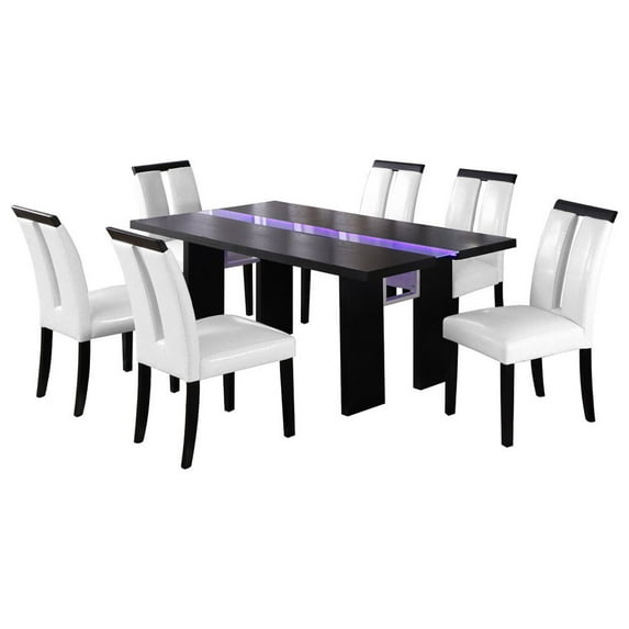 Best Master Zendaya 7-Piece Faux Leather Dining Set in Black Wood/White