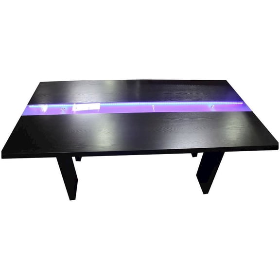 Best Master Zendaya Solid Wood Dining Table in Black Wood with LED Lights