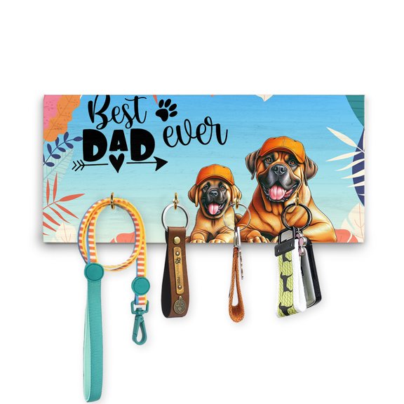Best Mastiff Dad Ever Happy Father's Day Wood Key Holder Mastiffs Dog Lover Gifts Idea Wall-mounted Key Rack Home Decor - 02006