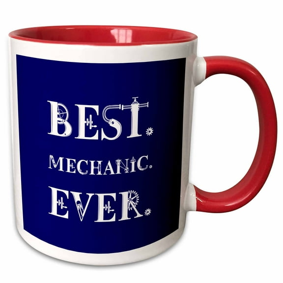 3drose, Best. Mechanic. Ever. Decorative Text on Background Blue, 15oz Two-tone Red Mug