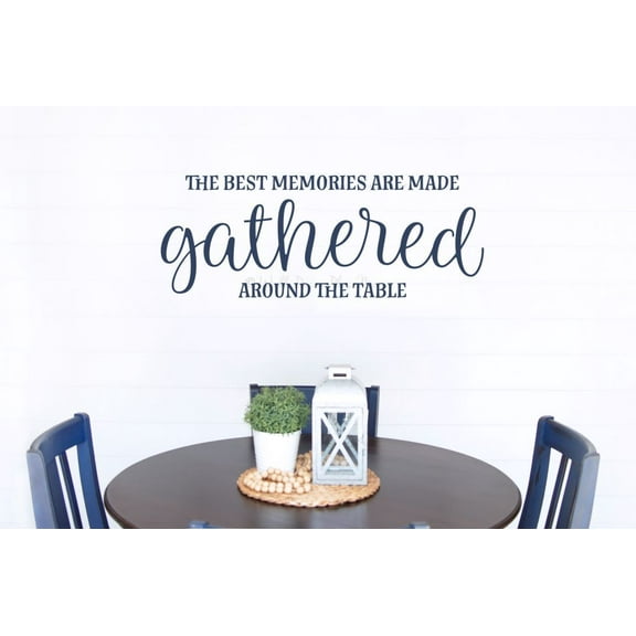 Best Memories Gathered Around Table Kitchen Wall Art Decal - Living Room Wall Sticker - Family Quotes Wall Decor - Dining Room Wall Sticker - Quotes Wall Decor for Living Room - 23x9- Inch, Deep Blue
