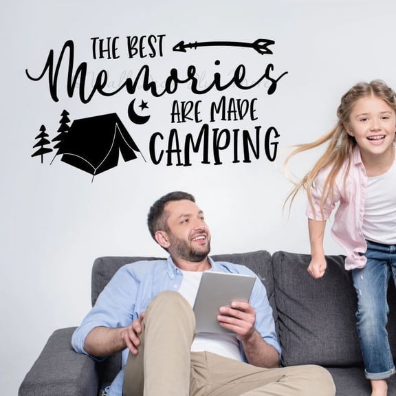 Best Memories Made Camping Tent Art Vinyl Camper Decals - Removable Wall Lettering Decals for RV Trailers - Die-Cut Vinyl Graphics for RV Sayings for Wall Décor - 36x20- Inch, Black