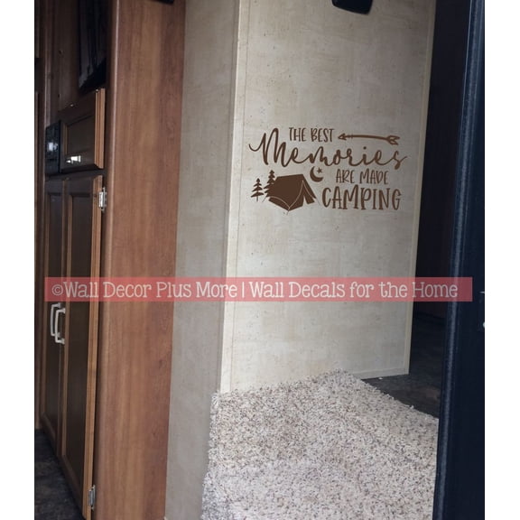 Best Memories Made Camping Tent Art Vinyl Camper Decals - Removable Wall Lettering Decals for RV Trailers - Die-Cut Vinyl Graphics for RV Sayings for Wall Décor - 23x13- Inch, Chocolate Brown