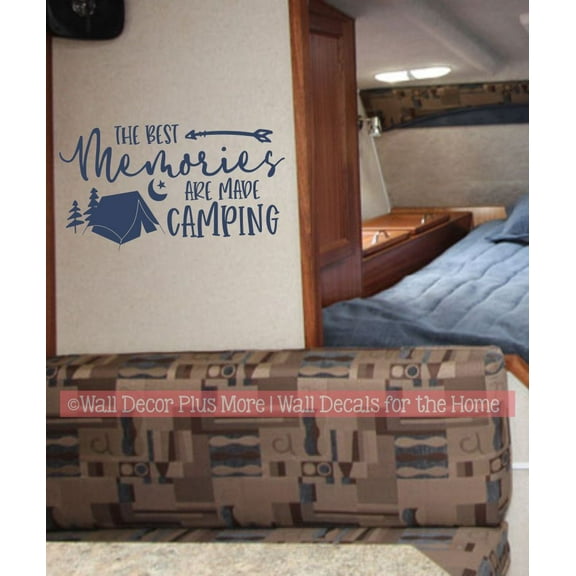 Best Memories Made Camping Tent Art Vinyl Camper Decals - Removable Wall Lettering Decals for RV Trailers - Die-Cut Vinyl Graphics for RV Sayings for Wall Décor - 23x13- Inch, Deep Blue