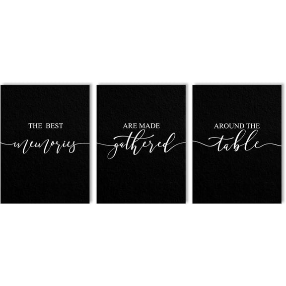 The Best Memories Are Made Gathered Around The Table Wall Decor: Kitchen Wall Art Prints Modern Minimalist Black Pictures Farmhouse Dining Room Living Room Wall Decor(12x16 inch,Set of 3)