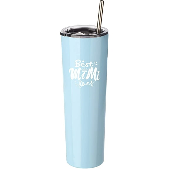 Best Mimi Ever Gift - Ezprogear 34 oz Stainless Steel Skinny Tumbler Double Wall Insulated Cup for Mimi Birthday Gift with Lid & Straw (Sky Blue)