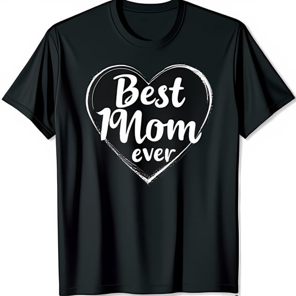 Best Mom Black T-Shirt with White Heart Design for Mother's Day