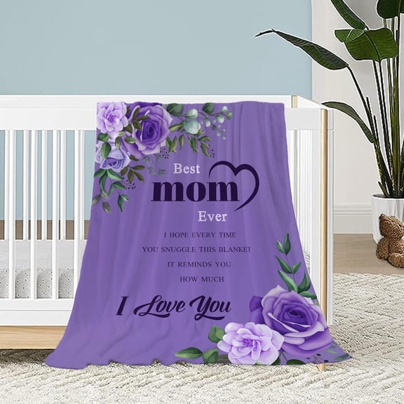 Best Mom Blanket from Daughter Son Mothers Day Blanket for Mom Mothers Birthday Gift Blanket for Mom Purple I Love You Dear Mom Letter to My Mom Throw Blanket Soft Floral Small Blanket 30x40