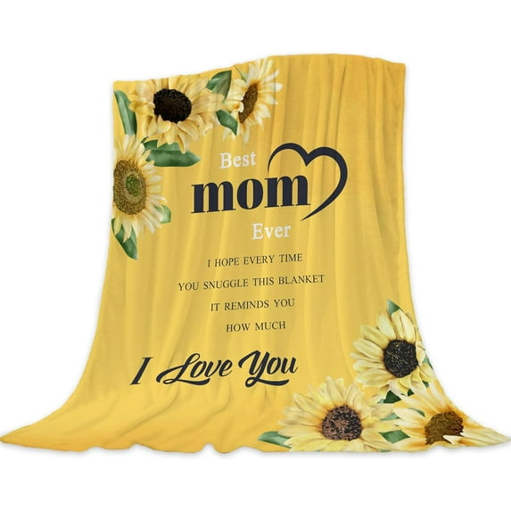 Best Mom Blanket from Daughter Son Mothers Day Blanket for Mom Mothers Birthday Gift Blanket for Mom Yellow I Love You Dear Mom Letter To My Mom Throw Blanket Floral Blanket for Couch Bed 50x60