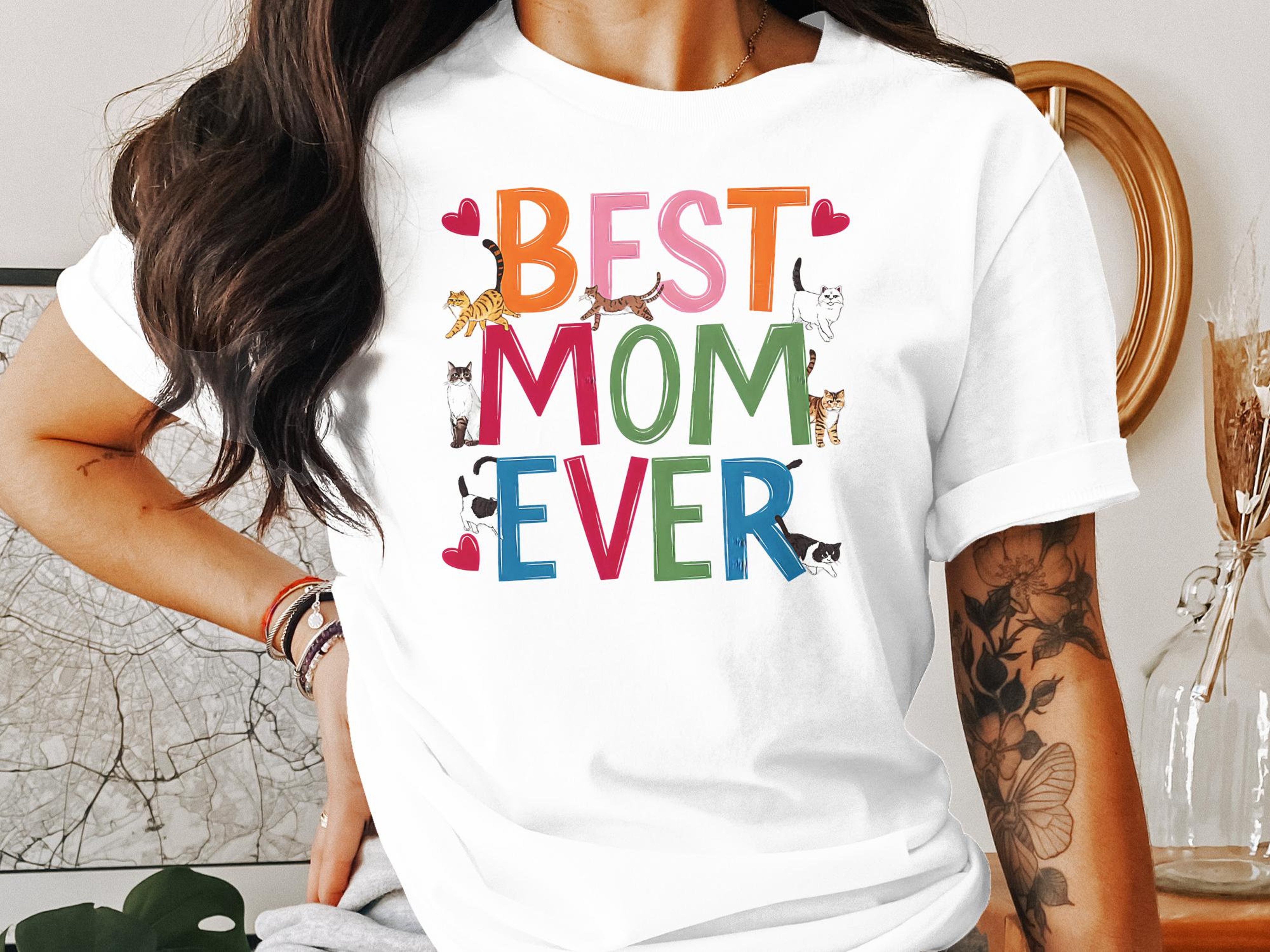 Best Mom Ever Cat Lover TShirt, Cute Cats Graphic Tee, Gift for