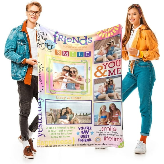 Best Mom Ever Custom Blanket with 5 Photos Personalized Picture Blanket Customized Gifts for Mom Grandma for Birthday Mother's Day Christmas, 15 Colors Available, 32"x48" Blankets