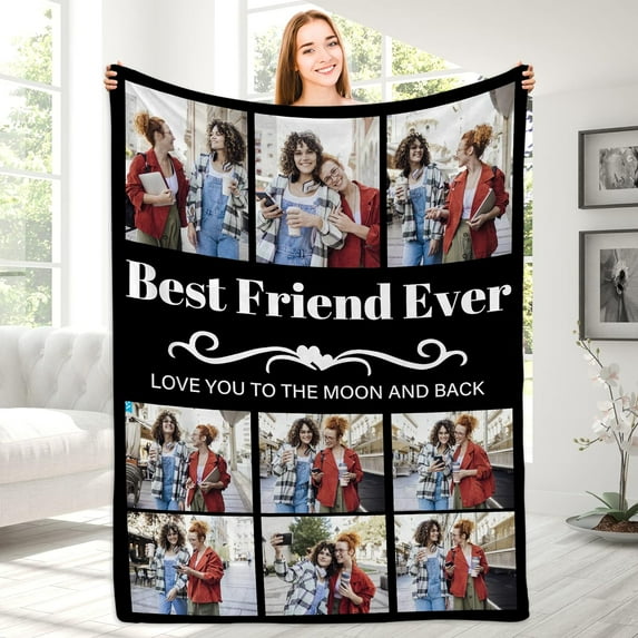 Best Mom Ever Custom Blanket, Birthday Gifts for Mom from Daughter Son with Pictures, Customized Photo Collage Mother Blankets Wife Birthday Gifts, Personalized Flannel Blanket with Photo as a Gift