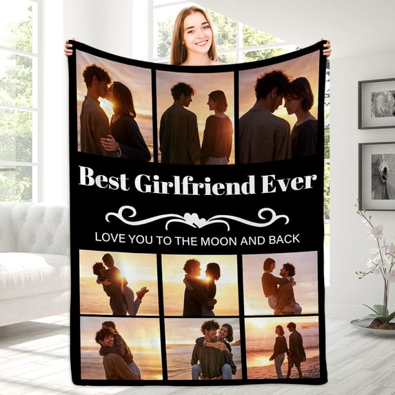 Best Mom Ever Custom Blanket, Birthday Gifts for Mom from Daughter Son with Pictures, Customized Photo Collage Mother Blankets Wife Birthday Gifts, Personalized Flannel Blanket with Photo as a Gift