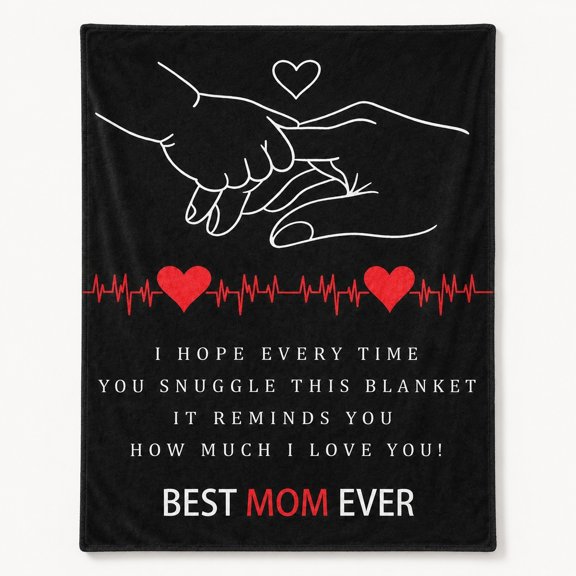 Best Mom Ever Heartbeat Hand-Holding Fleece Throw Blanket, Soft 280 Gsm Polyester, Sentimental Gift for Mom