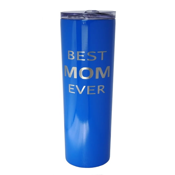 Best Mom Ever Gift - 20 oz Skinny Stainless Steel Insulated Tumbler Engraved Travel Coffee Mug Gift for Mom, Birthday, Christmas, Mother's Day Gift with Straw-Sapphire