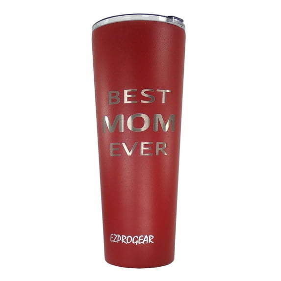 Best Mom Ever Gift - 26 oz Skinny Stainless Steel Insulated Tumbler Engraved Travel Coffee Mug Gift for Mom, Birthday, Christmas, Mother's Day Gift with Straw-Matte Cherry Red