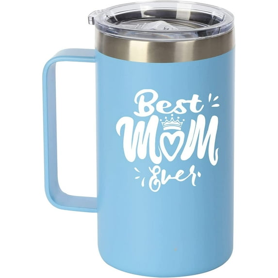 Best Mom Ever Gift - Ezprogear 24 oz Stainless Steel Coffee Mug Double Wall Insulated Beer Tumbler with Handle and Lid for Mother Birthday (Sky Blue)