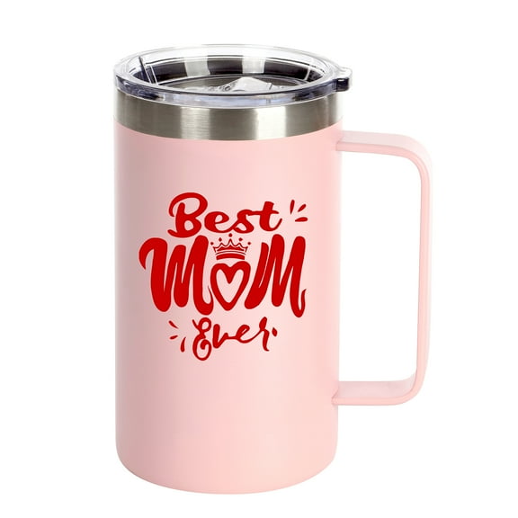 Best Mom Ever Gift - Ezprogear 24 oz Stainless Steel Ice Coffee Mug for Mom Gift Double Wall Insulated with Handle and Lid (Pink)