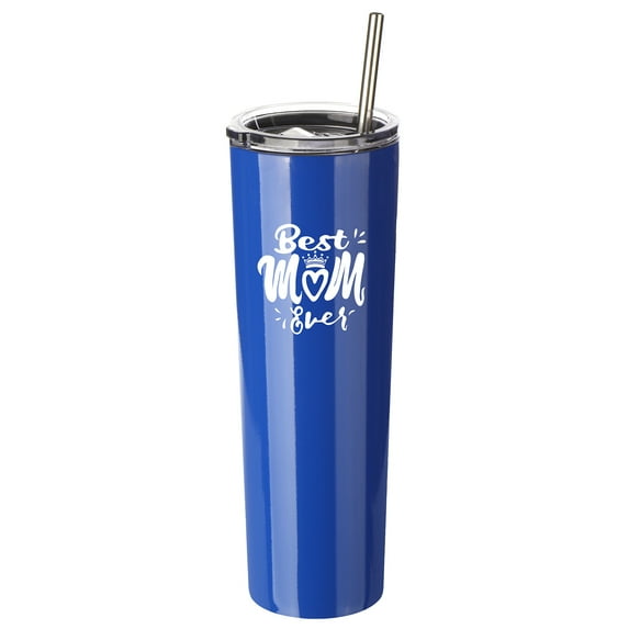 Best Mom Ever Gift - Ezprogear 34 oz Stainless Steel Skinny Tumbler Double Wall Insulated Travel Coffee Mug for Mom Gift with Lid (Blue)