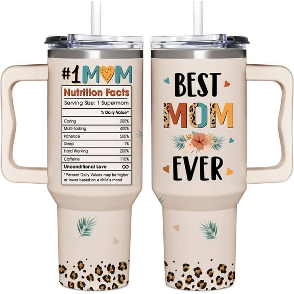 Best Mom Ever Gifts - Christmas Gifts For Mom From Daughter, Son - Birthday, Mothers Day, Christmas Presents For Mama - New Moms Gift For Women - 40oz Tumbler With Handle Straw