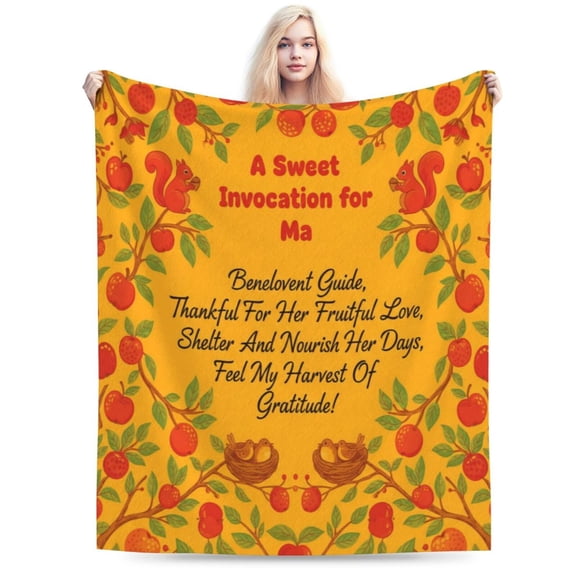 Best Mom Ever Harvest Squirrel Blanket, Sunshine Mother's Day Throw, Rustic Flannel Fleece Meaningful Gift, Thankful Heart Blanket 50×40