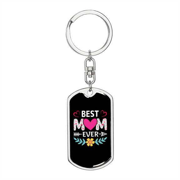 Best Mom Ever Heart Colors  Stainless Steel or 18k Gold Premium Swivel Dog Tag Keychain