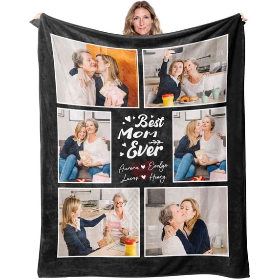 Best Mom Ever Photo Blanket Custom Blankets with Picture, Personalized Mom Blanket Gift,Super Warm Customizable Blanket Gifts for Women