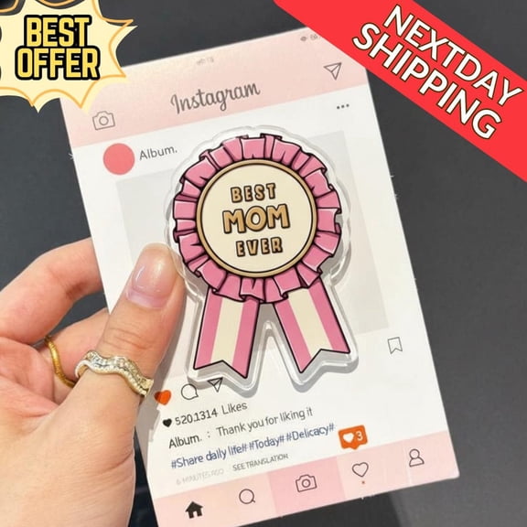 Best Mom Ever Rosette MagSafe Phone Grip Cute Pink Ribbon Magnetic Phone Stand, Perfect Gift for Mother's Day