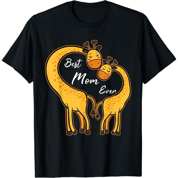 Best Mom Ever Shirt Mother's Day Giraffe Love Heart Zoo Gift Black 2X-Large