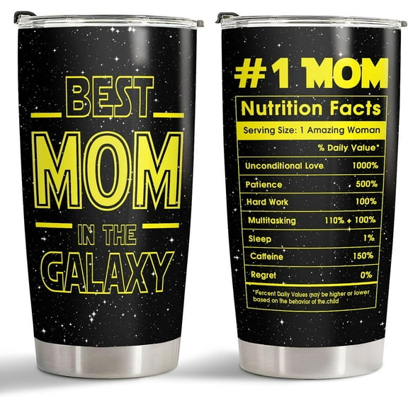 Best Mom In The Galaxy Tumbler with Lid, 20oz Stainless Steel Mama Coffee Mug with Nutrition Facts, Star Inspirational Gifts from Son Daughter, Mom Gifts for Birthday, Mothers Day, Christmas