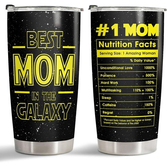 Best Mom In The Galaxy Tumbler with Lid, 20oz Stainless Steel Mama Coffee Mug with Nutrition Facts, Star Inspirational Gifts from Son Daughter, Mom Gifts for Birthday, Mothers Day, Christmas