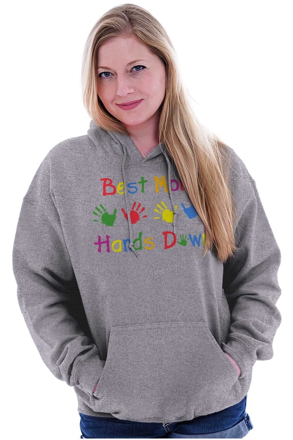 Best Mom Hands Down Mommy Mama Women Plus Size Graphic Pullover Hoodie Brisco Brands 3X