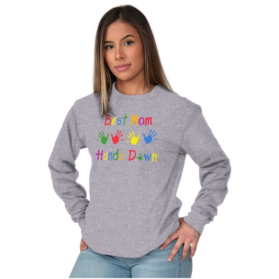 Best Mom Hands Down Mommy Mama Women Plus Size Long Sleeve Graphic Tee Brisco Brands 3X