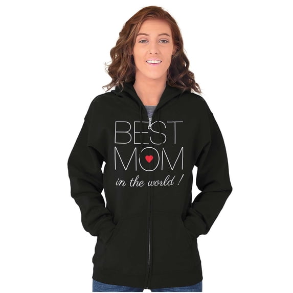 Best Mom In the World Love Heart Unisex Fleece Graphic Zip Up Hoodie Brisco Brands 2X