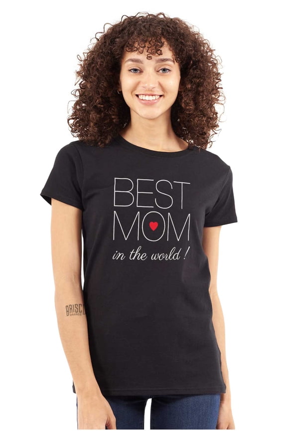 Best Mom In the World Love Heart Womens Slim Fit Graphic Tee Brisco Brands X