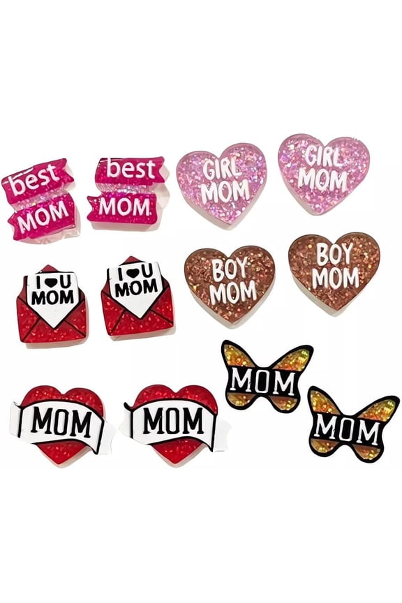 Best Mom Love Heart Stud Earrings,Cinco De Mayo Earrings Set for Women Statement Glitter Acrylic Lightweight Wedding Birthday Mama Mother's Day Mexican Fiesta Holiday Party Gift