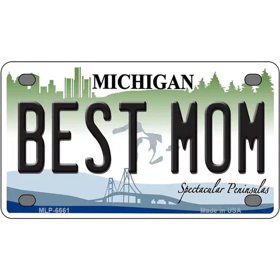 Best Mom Michigan Metal Novelty License Plate 4" x 2.2" Mini