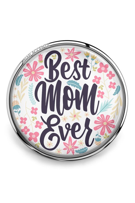 Snap Jewelry 18MM Best Mom Ever Floral Ginger Charm with Pink and Colorful Flower Accents