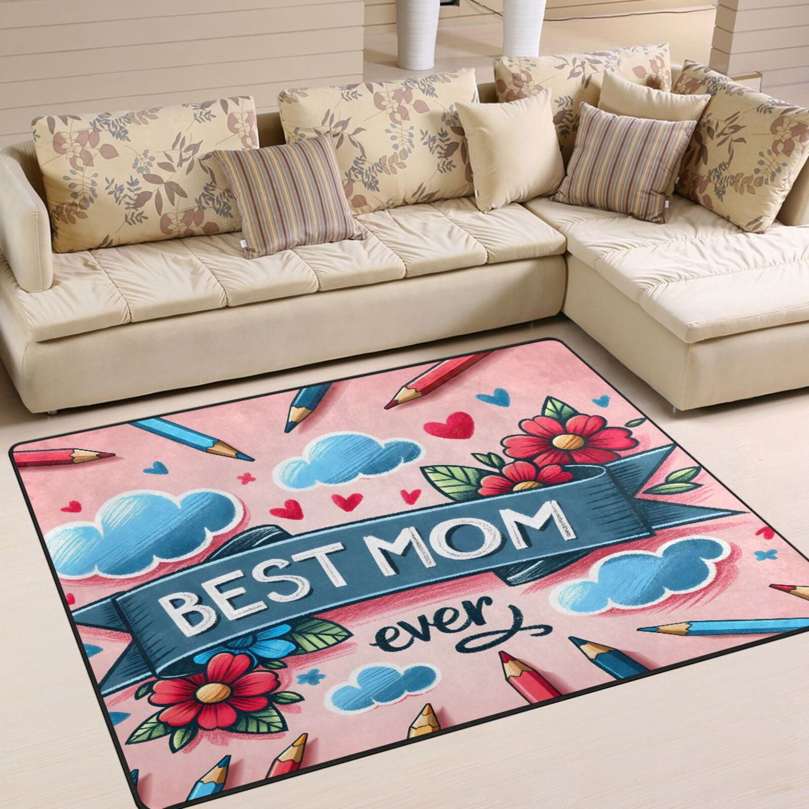 Best Mom Pencils Area Rug Washable 80 x 58 Floor Carpet Mat Non Slip ...